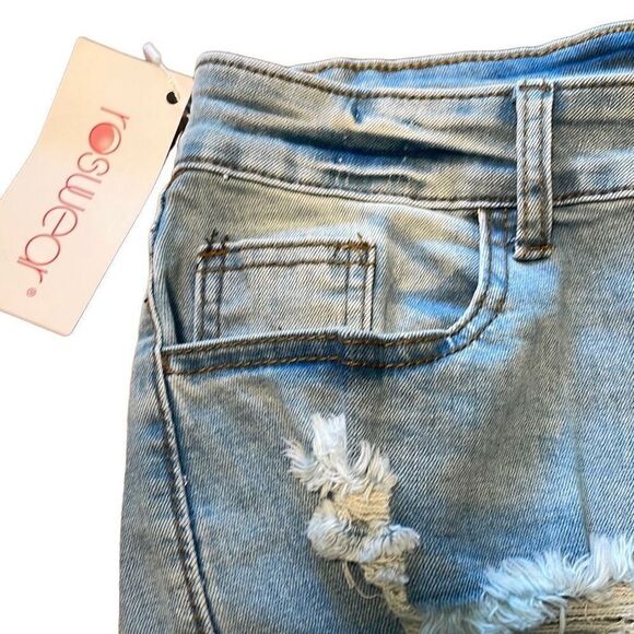Roswear distressed stretch denim jean shorts light wash L 12-14 - Picture 3 of 12